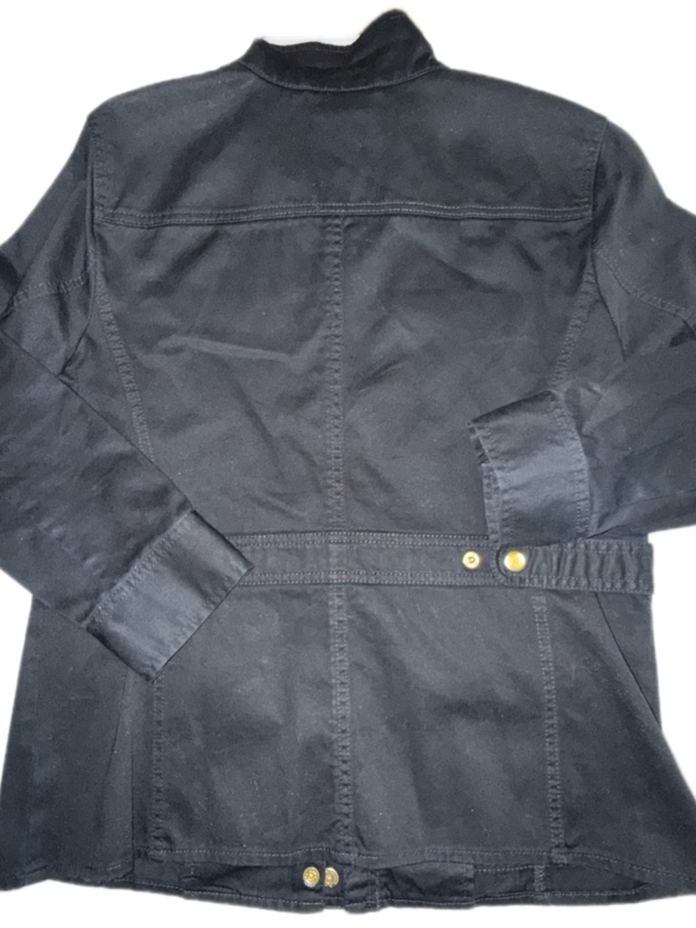 Talbots Black Denim Utility Jacket Gold Snap Button 100% Cotton NWOT Petite 8 - Picture 5 of 10